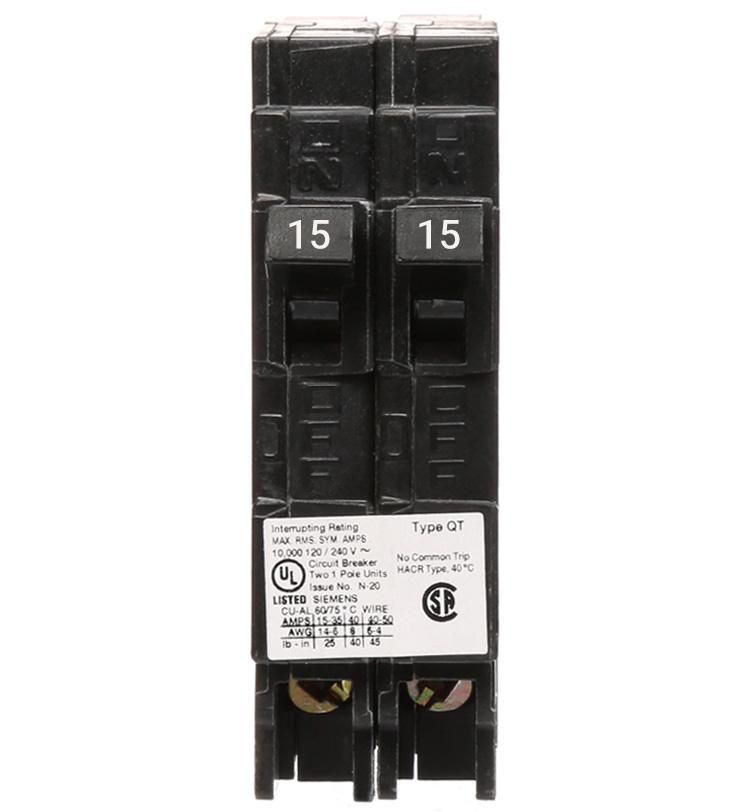 Q1515NC - Siemens - 15/15 Amp Tandem Circuit Breaker