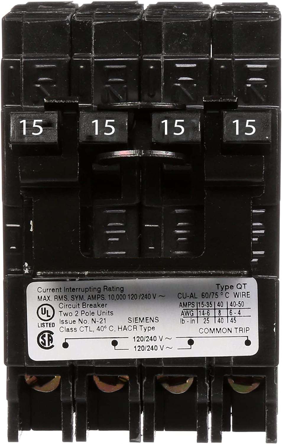 Q21515CT - Siemens - 15 Amp Quad Circuit Breaker