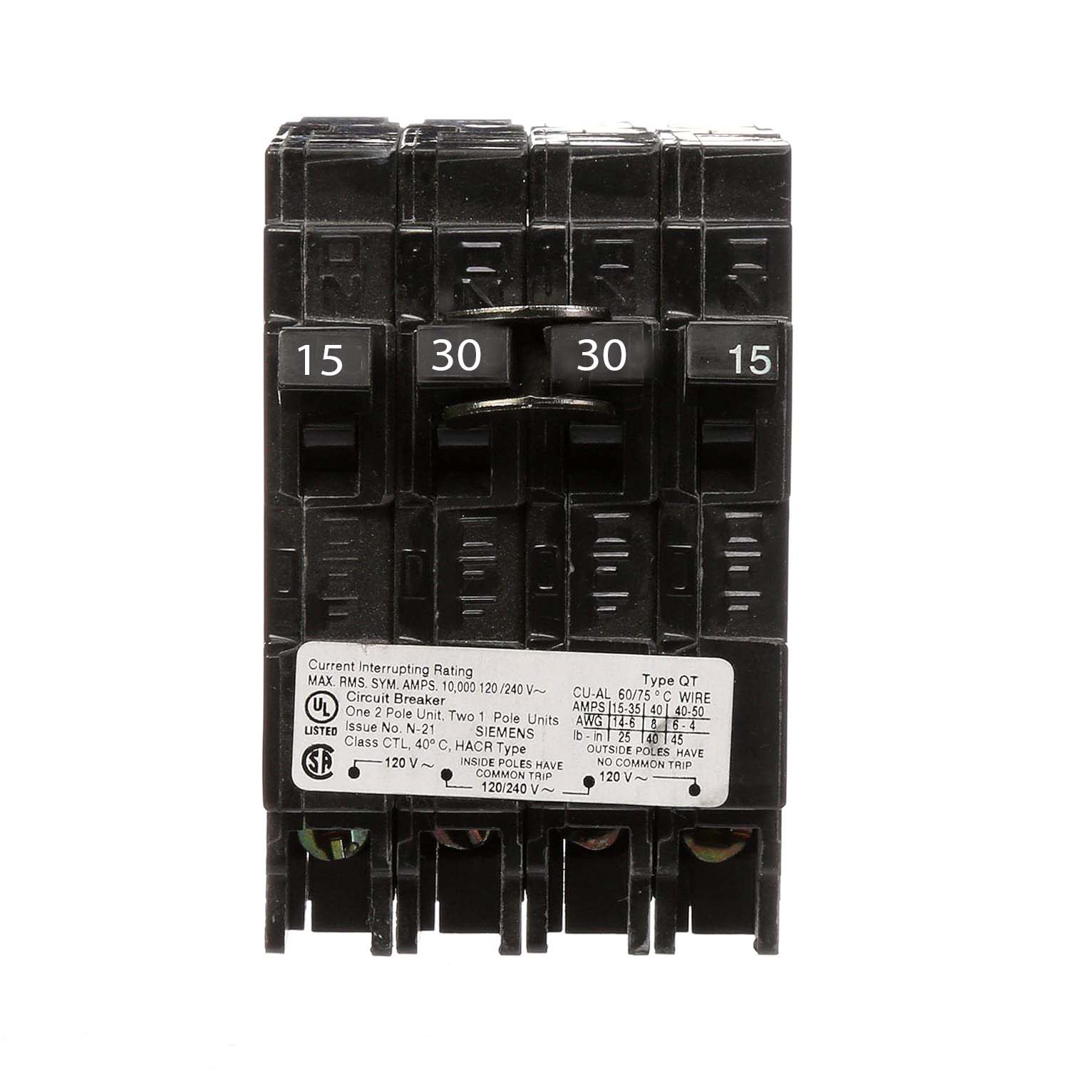 Q21530CT - Siemens - 30 Amp Quad Circuit Breaker
