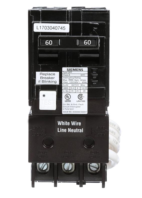 QF260A - Siemens 60 Amp Double Pole 240 Volt GFCI Circuit Breaker